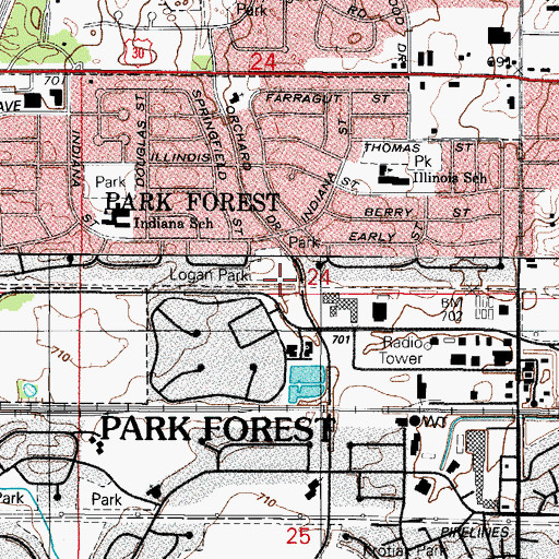 Topographic Map of Logan Park, IL