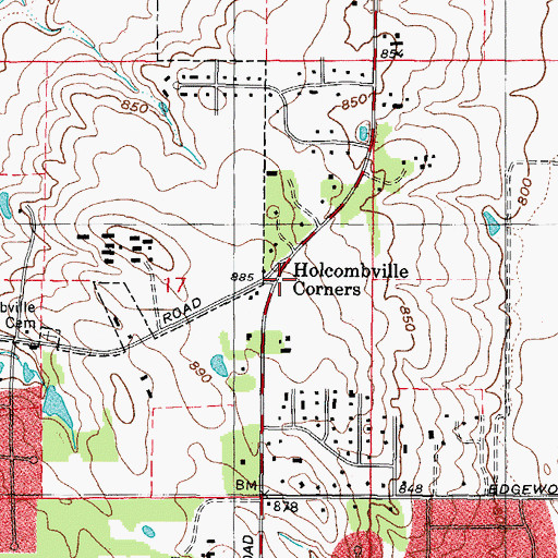 Topographic Map of Holcombville Corners, IL