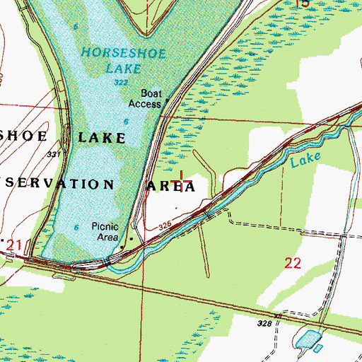 Topographic Map of Horseshoe Lake Recreation Site, IL