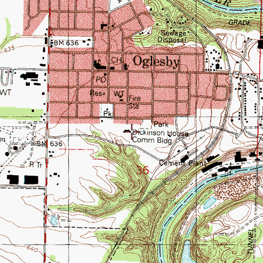 Topographic Map of Dickinson House Community Building, IL