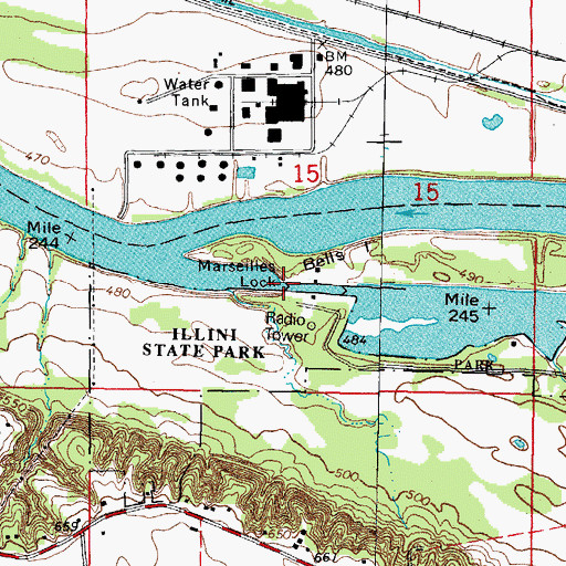 Topographic Map of Marseilles Lock, IL