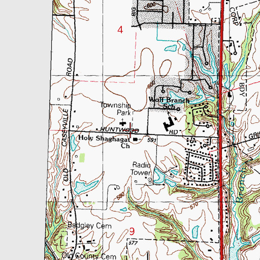 Topographic Map of Wolf Branch-Saint Clair Township Park, IL