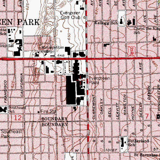 Topographic Map of Evergreen Plaza, IL