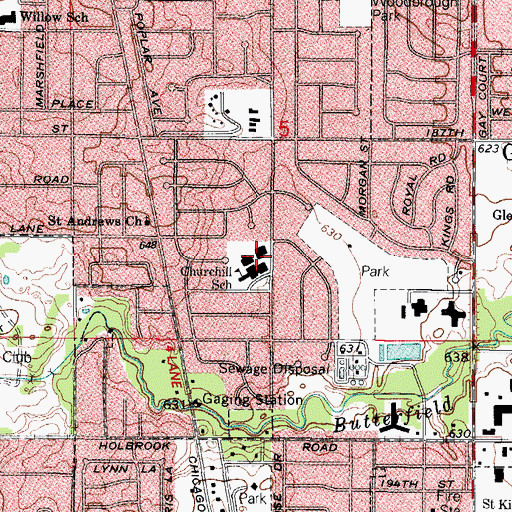 Topographic Map of Churchill School, IL