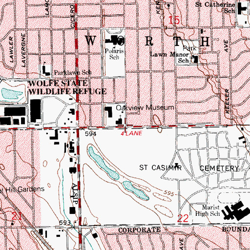 Topographic Map of Oakview Recreation Center and Museum, IL