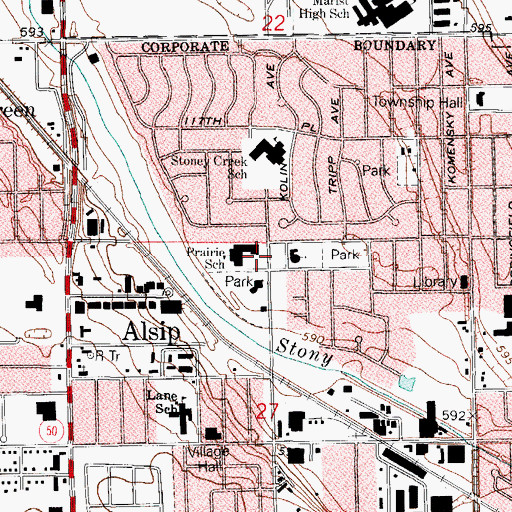 Topographic Map of Prairie Junior High School, IL