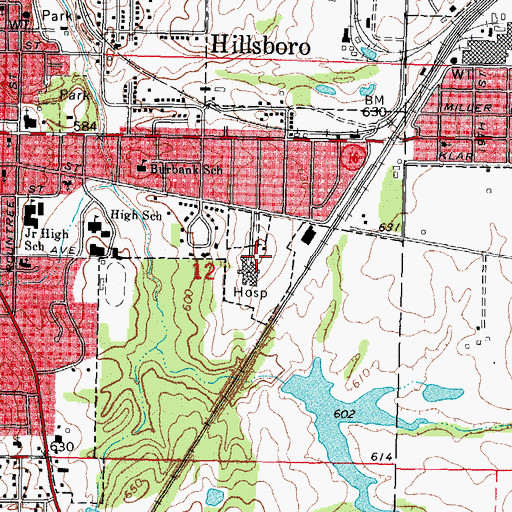 Topographic Map of Hillsboro Hospital Heliport, IL