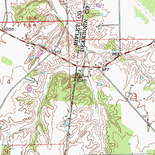 Topographic Map of Alden Cemetery, IN