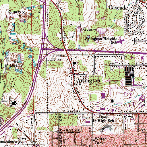Topographic Map of Arlington, IN