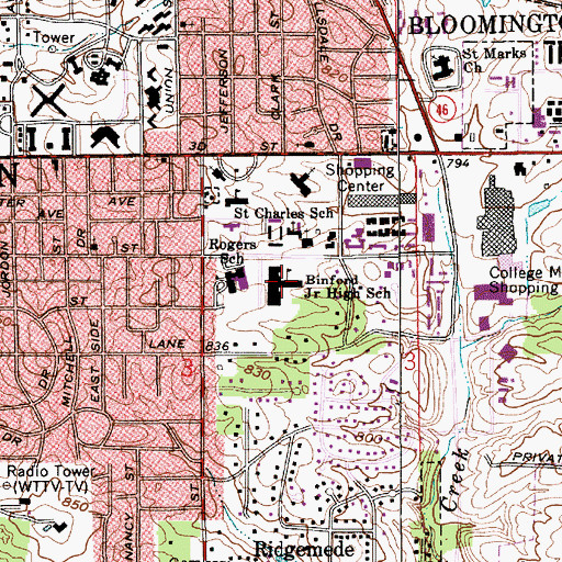 Topographic Map of Binford Middle School, IN