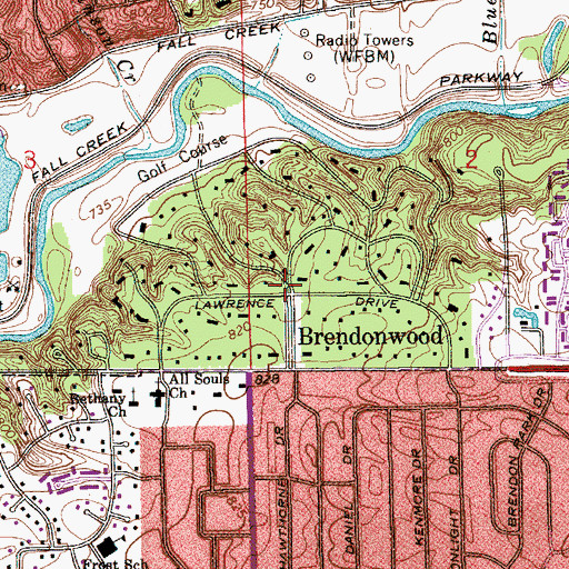 Topographic Map of Brendonwood, IN