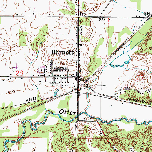 Topographic Map of Burnett, IN