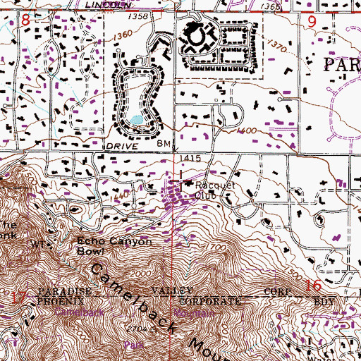 Topographic Map of Paradise Valley Racquet Club, AZ