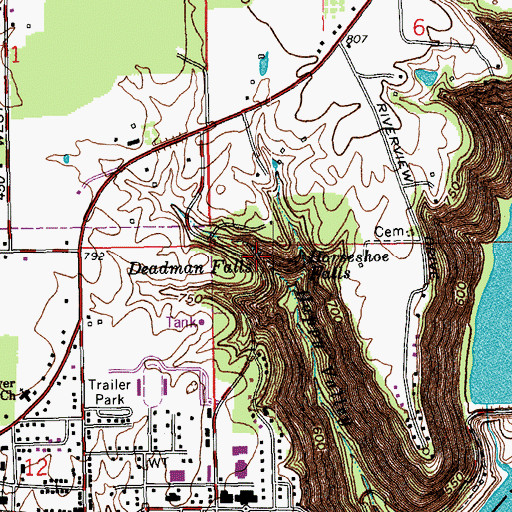 Topographic Map of Deadman Falls, IN