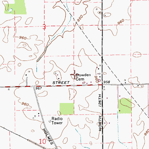 Topographic Map of Dowden Cemetery, IN