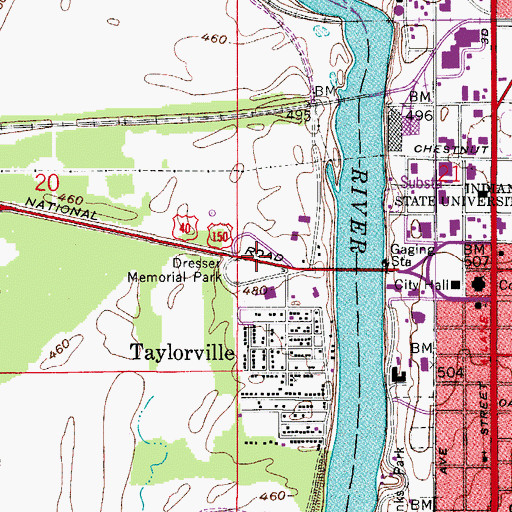 Topographic Map of Dresser Memorial Park, IN