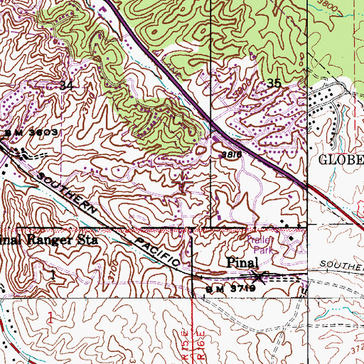 Topographic Map of KSML-AM (Globe), AZ