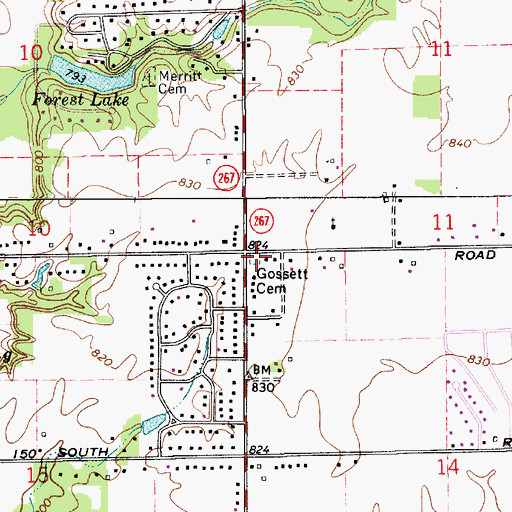 Topographic Map of Gossett Cemetery, IN