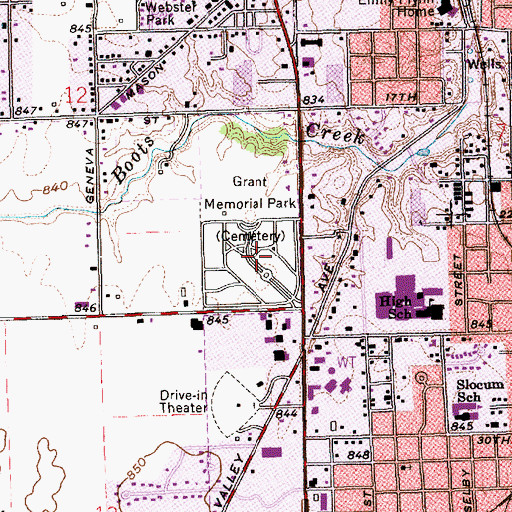 Topographic Map of Grant Memorial Park, IN