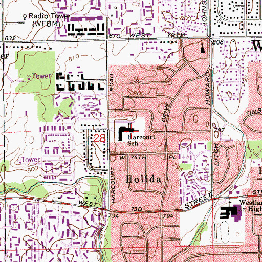 Topographic Map of Harcourt Elementary School, IN