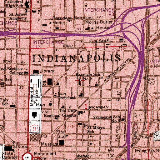 Topographic Map of Benjamin Harrison Elementary School, IN