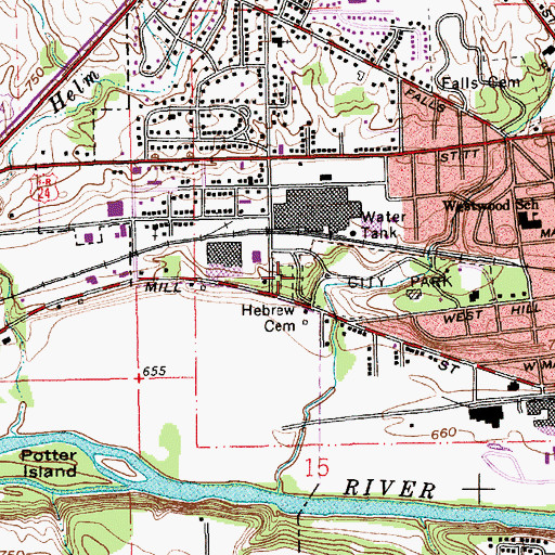 Topographic Map of Rodef Sholem Cemetery, IN