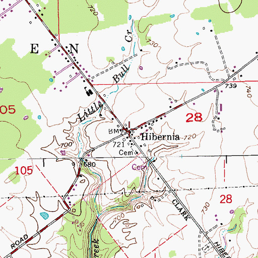 Topographic Map of Hibernia, IN