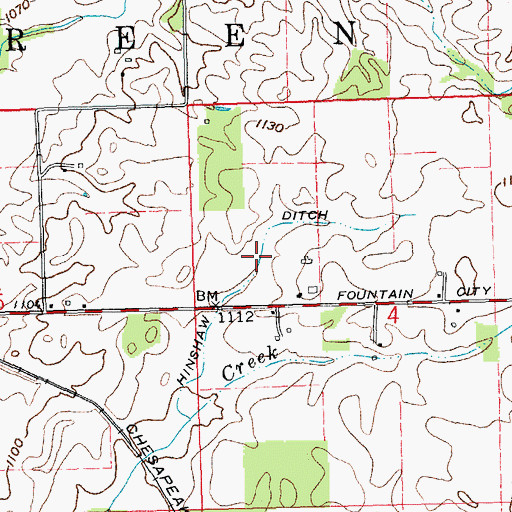 Topographic Map of Hinshaw Ditch, IN