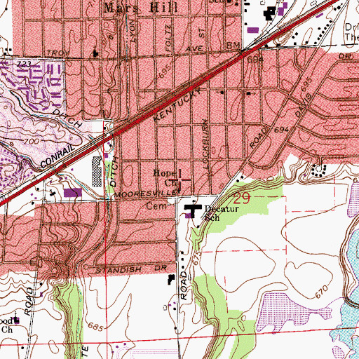 Topographic Map of Hope Baptist Church, IN