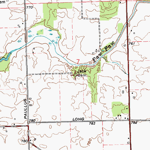 Topographic Map of Jack Cemetery, IN