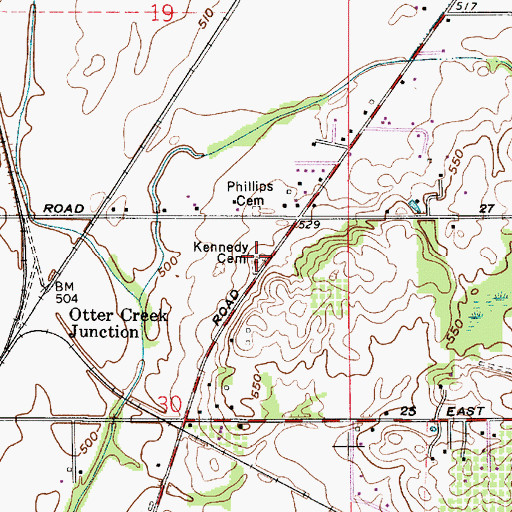 Topographic Map of Kennedy Cemetery, IN