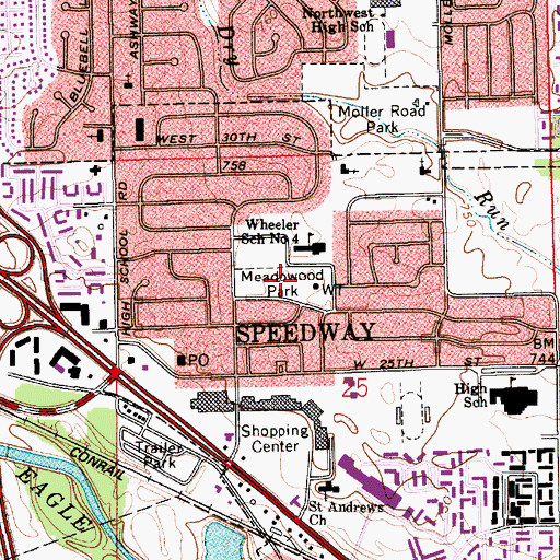 Topographic Map of Meadowood Park, IN