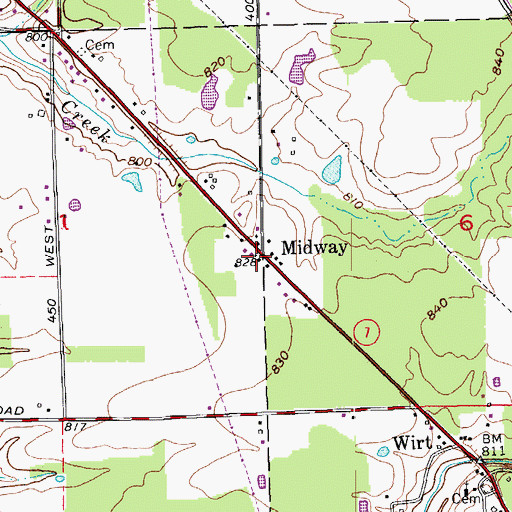 Topographic Map of Midway, IN
