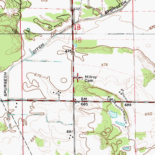 Topographic Map of Milroy Cemetery, IN
