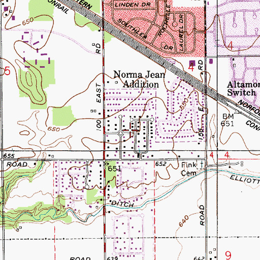 Topographic Map of Norma Jean Addition, IN