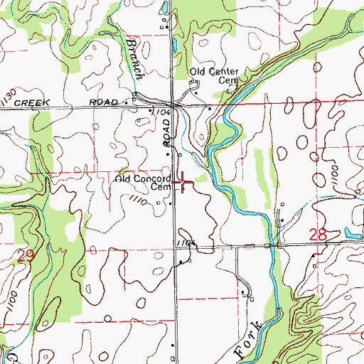 Topographic Map of Old Concord Cemetery, IN