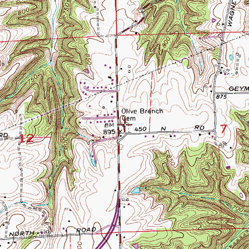 Topographic Map of Olive Branch Cemetery, IN