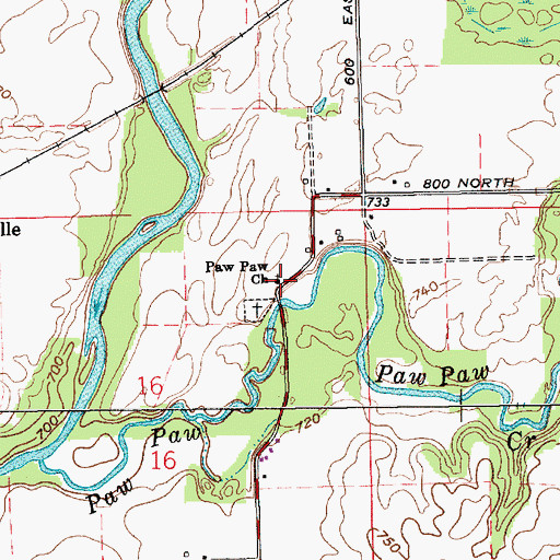 Topographic Map of Paw Paw Church, IN