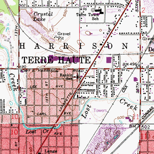 Topographic Map of Rankin School, IN