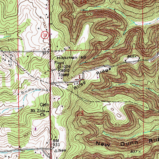 Topographic Map of Riley Ridge, IN