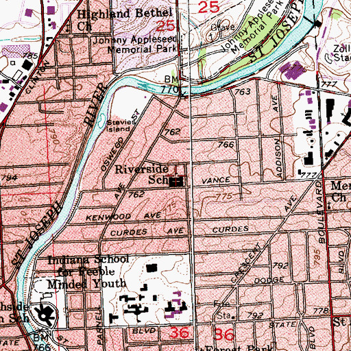 Topographic Map of Riverside School, IN