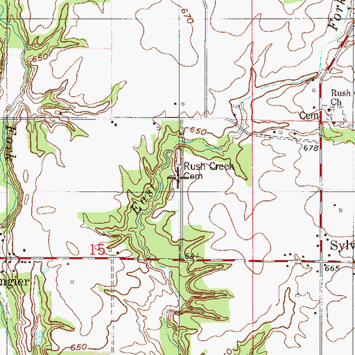 Topographic Map of Rush Creek Cemetery, IN