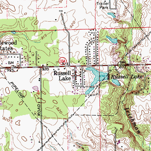 Topographic Map of Russell Lake, IN