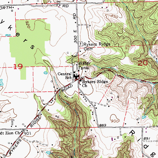 Topographic Map of Rykers Ridge Baptist Church, IN