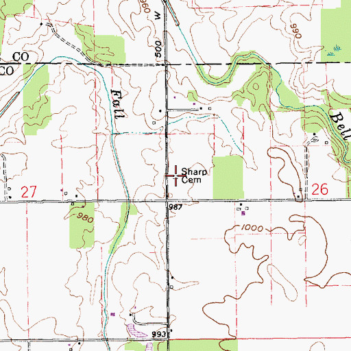 Topographic Map of Bowers Cemetery, IN