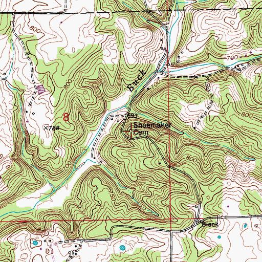 Topographic Map of Shoemaker Cemetery, IN