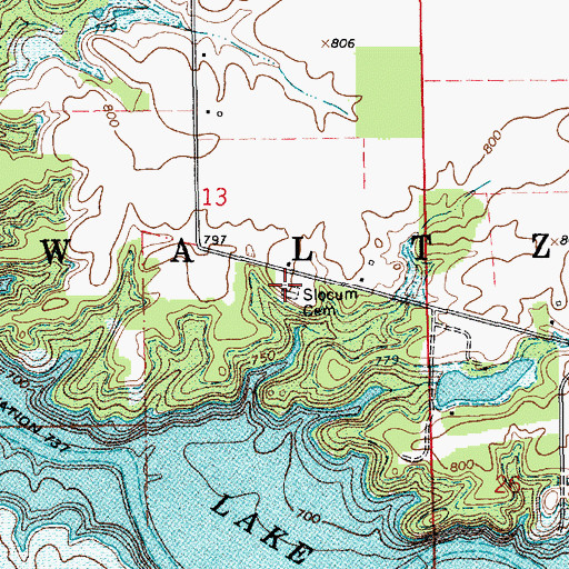 Topographic Map of Slocum Cemetery, IN