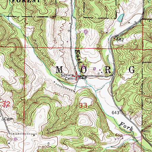Topographic Map of Spears Cemetery, IN