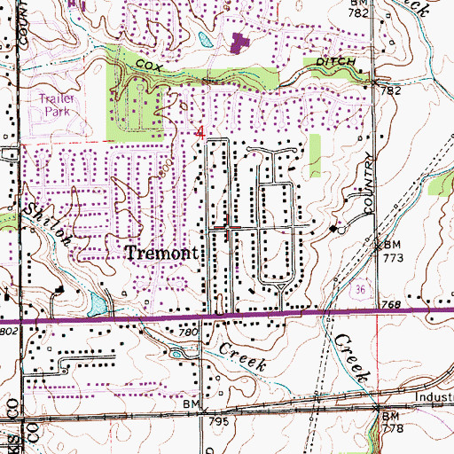 Topographic Map of Tremont, IN