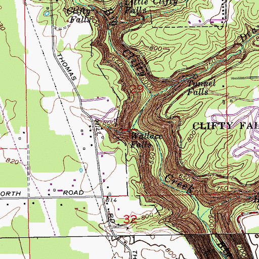 Topographic Map of Wallace Falls, IN